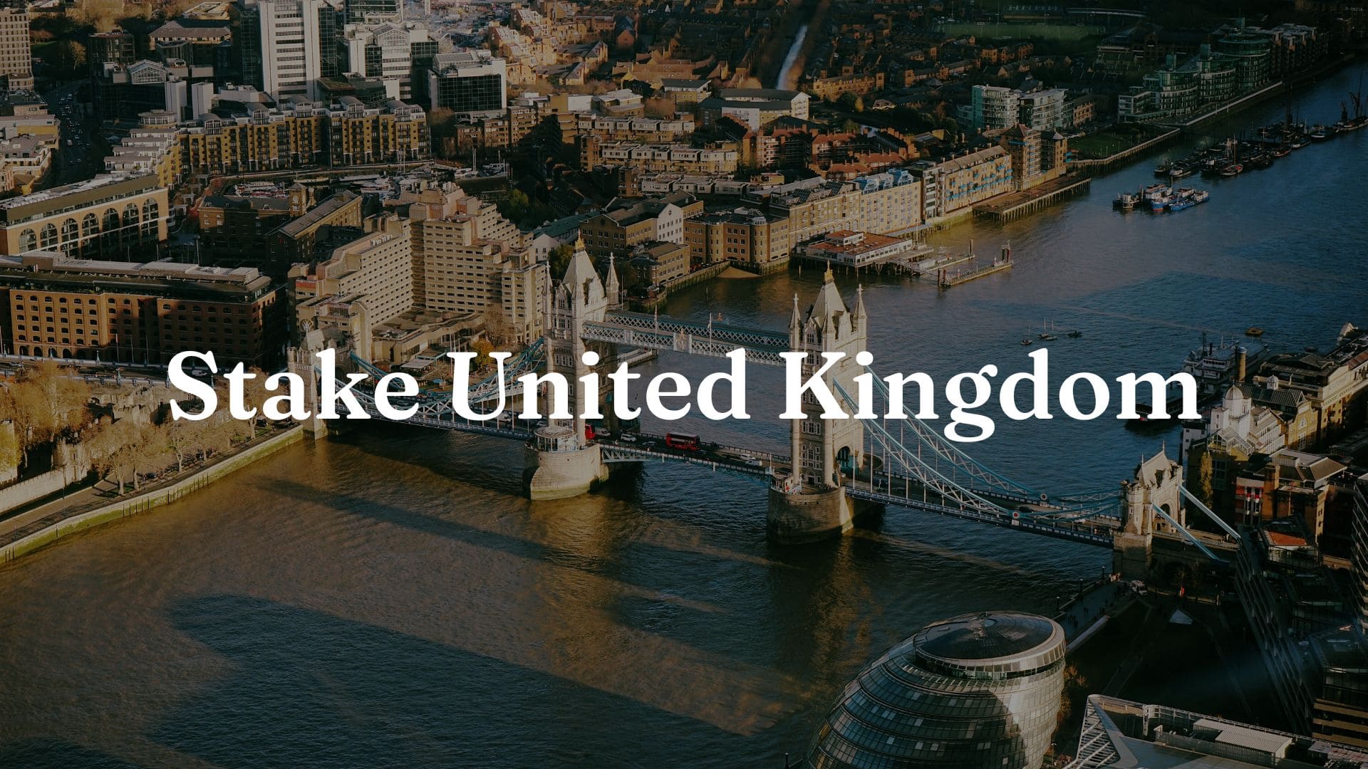 Stake UK: a panoramic aerial view of the city of London, with the letters “Stake UK” visible.