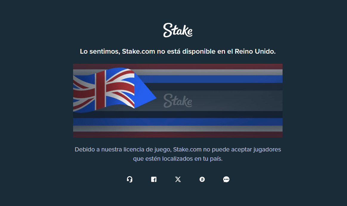 UK gambling ban: a message informing users that this online gambling platform has been banned in the United Kingdom.